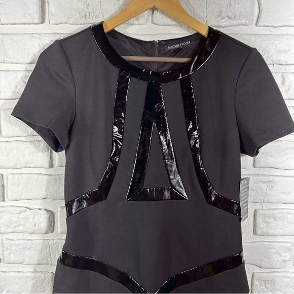 NEW Boston Proper Black Fitted Bodycon Short Sleeve Dress Size 6 - Picture 8 of 11